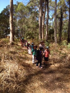 Photo of Spirit of Play students exploring the outdoors on their library walk
